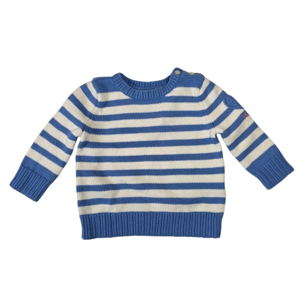 Ralph Lauren Size 6M‎ Baby Girls Blue White Stripe Cotton Sweater Heart Patch